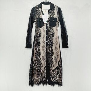 NEW Kaos Black Lace Long Sleeve Midi Shirt Dress P627